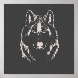 Funky Black and White Wolf Face Head Sketch Poster