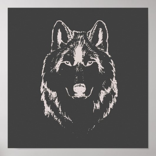 Funky Black and White Wolf Face Head Sketch Poster (Voorkant)