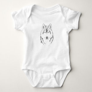 Funky Black and White Wolf Face Head Sketch Romper