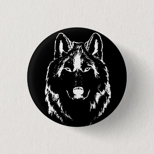 Funky Black and White Wolf Face Head Sketch Ronde Button 3,2 Cm (Voorkant)