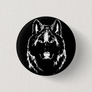 Funky Black and White Wolf Face Head Sketch Ronde Button 3,2 Cm