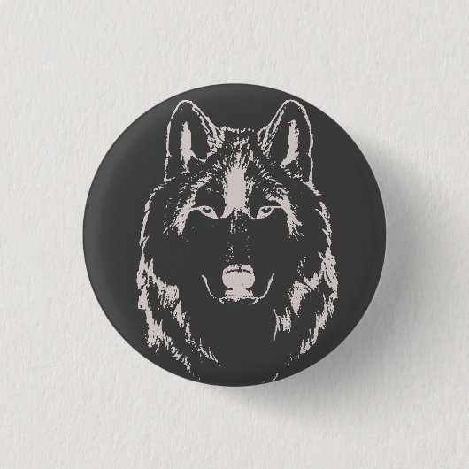 Funky Black and White Wolf Face Head Sketch Ronde Button 3,2 Cm (Voorkant)