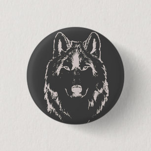 Funky Black and White Wolf Face Head Sketch Ronde Button 3,2 Cm
