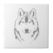 Funky Black and White Wolf Face Head Sketch Tegeltje (Voorkant)