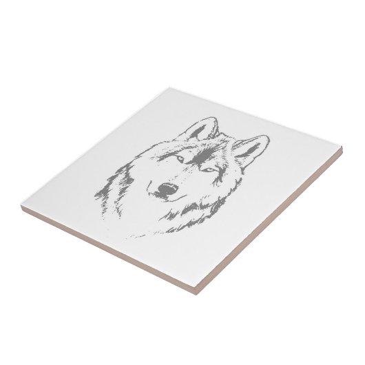 Funky Black and White Wolf Face Head Sketch Tegeltje (Zijkant)