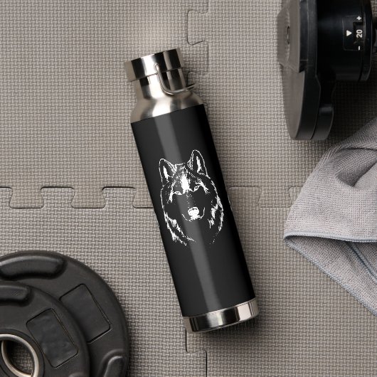 Funky Black and White Wolf Face Head Sketch Waterfles (Gym)