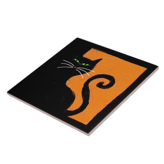 Funky Black Cat Abstracte Halloween kunst Tegeltje (Zijkant)