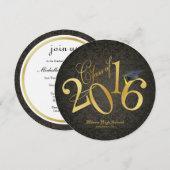 Funky Black & Gold Class of 2016 Afstuderen Kaart (Voorkant / Achterkant)