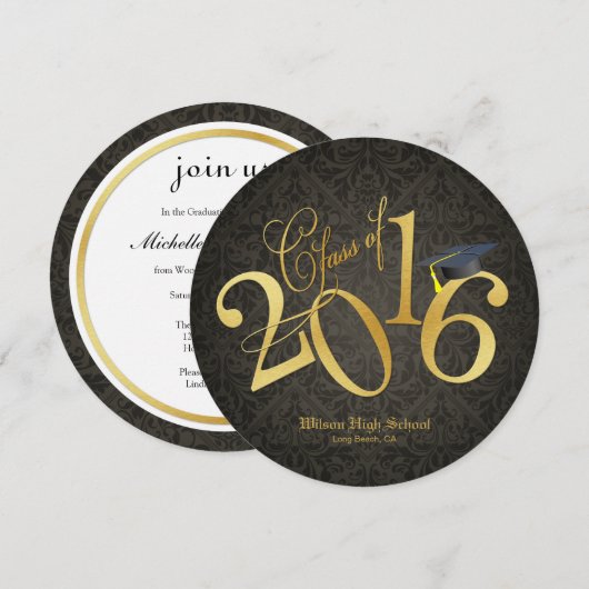 Funky Black & Gold Class of 2016 Afstuderen Kaart (Voorkant / Achterkant)