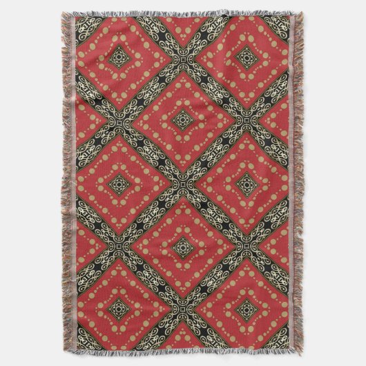Funky  Black Gold+Red Woven Throw Blanket Deken (Voorkant Verticaal)