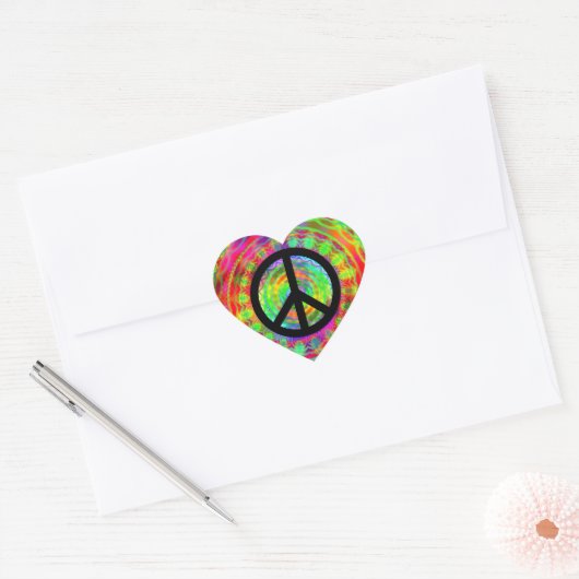 Funky Black Peace Sign Hart Sticker (Envelop)