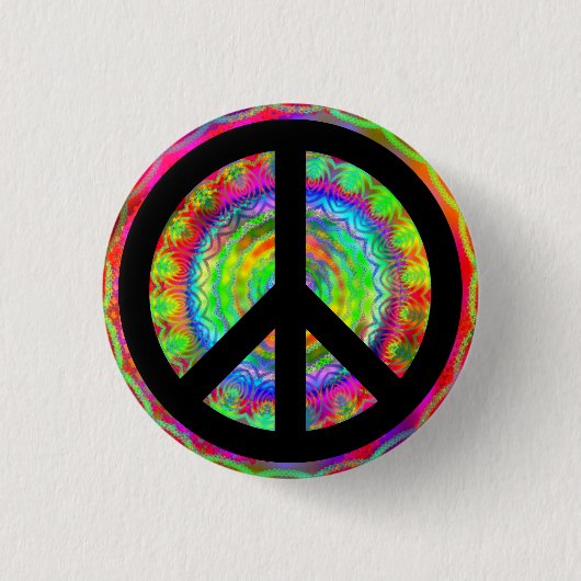 Funky Black Peace Sign Ronde Button 3,2 Cm (Voorkant)