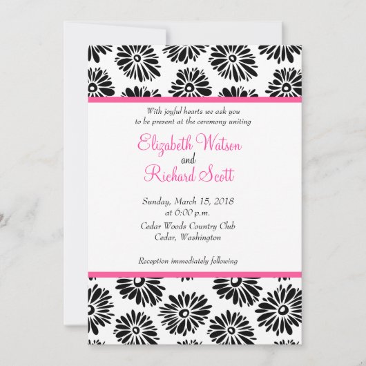 Funky Black White flower bruiloft Kaart (Voorkant)