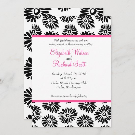 Funky Black White flower bruiloft Kaart (Voorkant / Achterkant)