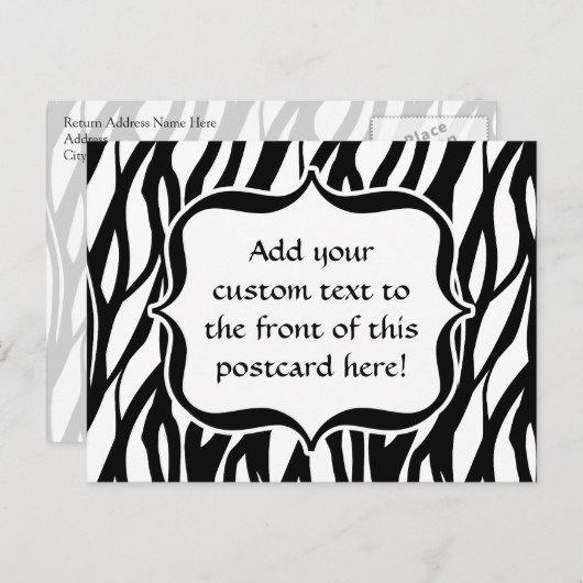 Funky Black/White Zebra Monogram Briefkaart (Voorkant / Achterkant)