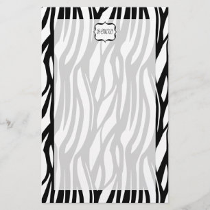 Funky Black/White Zebra Monogram Briefpapier