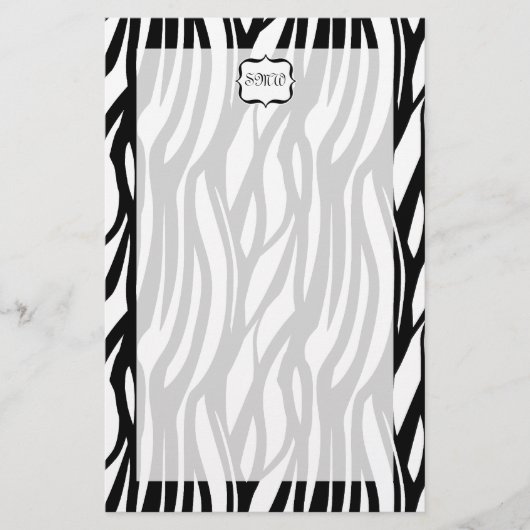 Funky Black/White Zebra Monogram Briefpapier (Voorkant)