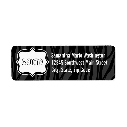 Funky Black/White Zebra Monogram Etiket (Voorkant)