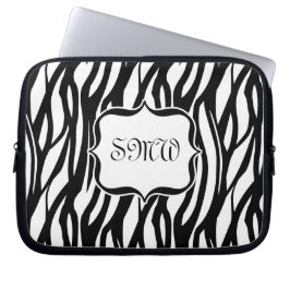 Funky Black/White Zebra Monogram Laptop Sleeve