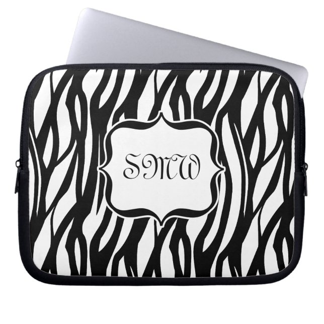 Funky Black/White Zebra Monogram Laptop Sleeve (Voorkant)