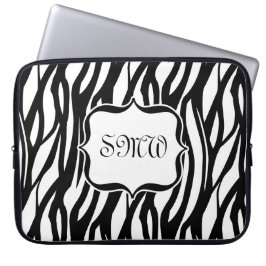 Funky Black/White Zebra Monogram Laptop Sleeve