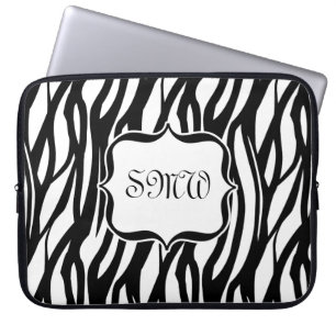 Funky Black/White Zebra Monogram Laptop Sleeve