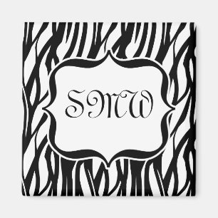Funky Black/White Zebra Monogram Magneet