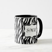 Funky Black/White Zebra Monogram Mok (Voorkant rechts)
