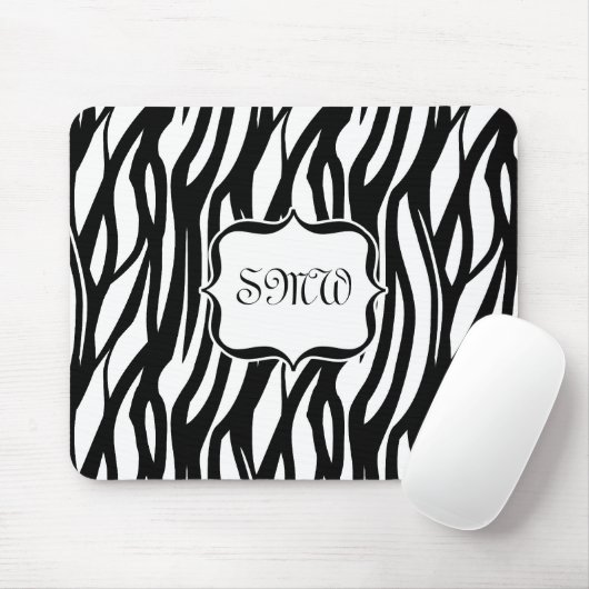 Funky Black/White Zebra Monogram Muismat (Met muis)