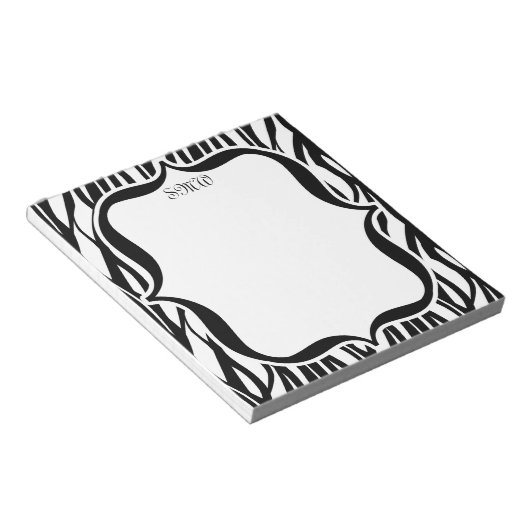 Funky Black/White Zebra Monogram Notitieblok (Schuin)