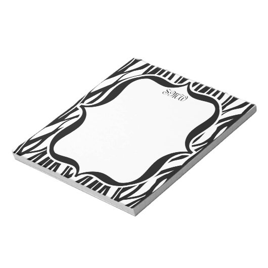 Funky Black/White Zebra Monogram Notitieblok (Linkerzijde)
