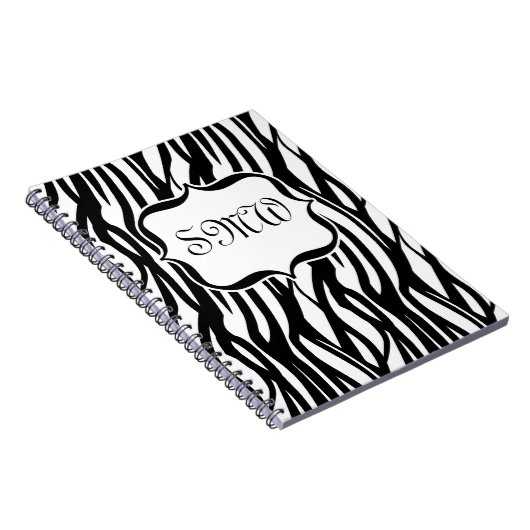 Funky Black/White Zebra Monogram Notitieboek (Rechterzijde)