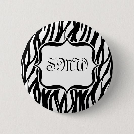 Funky Black/White Zebra Monogram Ronde Button 5,7 Cm (Voorkant)
