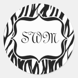 Funky Black/White Zebra Monogram Ronde Sticker