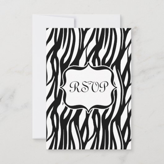 Funky Black/White Zebra Monogram RSVP Kaartje (Voorkant)