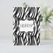 Funky Black/White Zebra Monogram RSVP Kaartje (Staand voorkant)