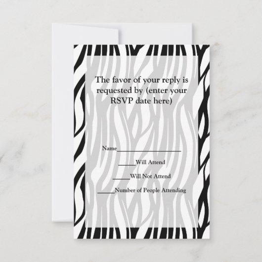 Funky Black/White Zebra Monogram RSVP Kaartje (Achterkant)