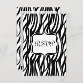 Funky Black/White Zebra Monogram RSVP Kaartje (Voorkant / Achterkant)