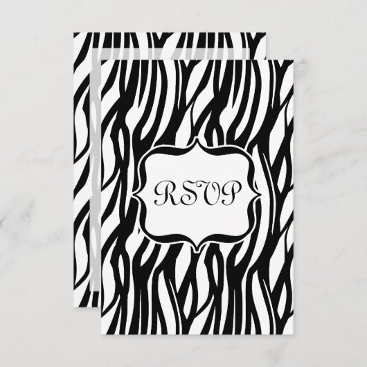 Funky Black/White Zebra Monogram RSVP Kaartje (Voorkant / Achterkant)