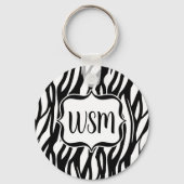 Funky Black/White Zebra Monogram Sleutelhanger (Voorkant)