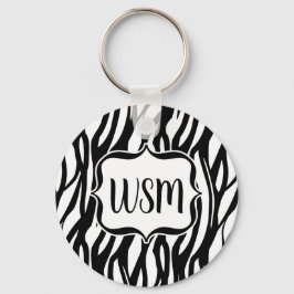 Funky Black/White Zebra Monogram Sleutelhanger