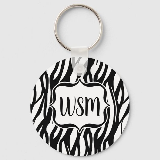 Funky Black/White Zebra Monogram Sleutelhanger (Voorkant)
