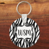 Funky Black/White Zebra Monogram Sleutelhanger (Voorkant)