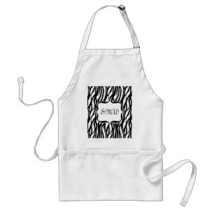 Funky Black/White Zebra Monogram Standaard Schort