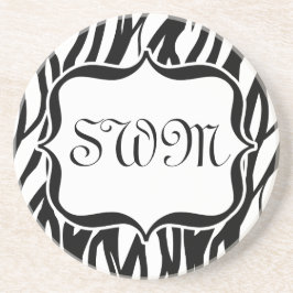 Funky Black/White Zebra Monogram Zandsteen Onderzetter