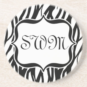 Funky Black/White Zebra Monogram Zandsteen Onderzetter