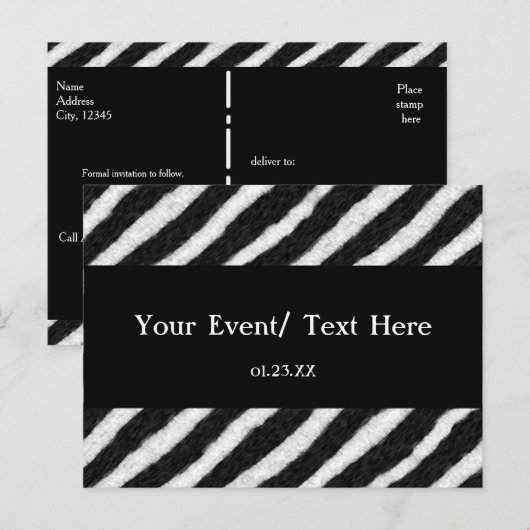 Funky Black White Zebra Stripes Aankondigingskaart (Voorkant / Achterkant)