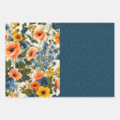 Funky blauw en geel  bloemige halve mix inpakpapier vel (Voorkant 3)