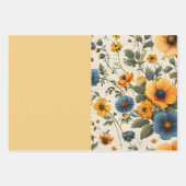 Funky blauw en geel  bloemige halve mix inpakpapier vel (Voorkant 2)