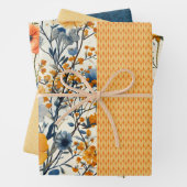 Funky blauw en geel  bloemige halve mix inpakpapier vel (In situ)